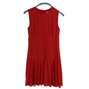 Red Valentino Red Wool fit flare Pleated Skirt Crew Neck Dress size 42 or ~M